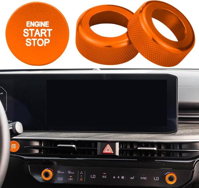 HDUFC for Kia Carnival/Carnival Hybrid/K5/Niro/Sorento/Sportage Interior Package, Push-Button Start, air Conditioning Control knob Cover, 3-Piece Set (Orange) - Image 5